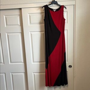 Elegant Red and Brown Sleeveless Maxi Dress